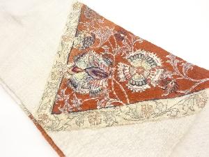 手織り真綿紬斜線に花唐草模様織出し名古屋帯